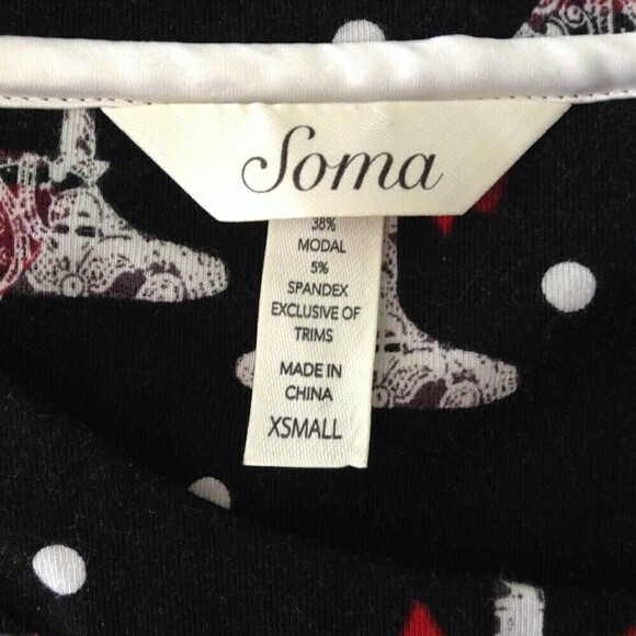 Soma Women's Night Shirt Nightgown XS Black Red White Martini Glass Polka Dots - Picture 4 of 4